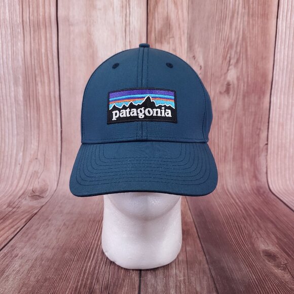 2017 Patagonia P-6 Logo Stretch Fit Hat Cap Mens Size Large Teal Blue 38098 - Picture 1 of 16